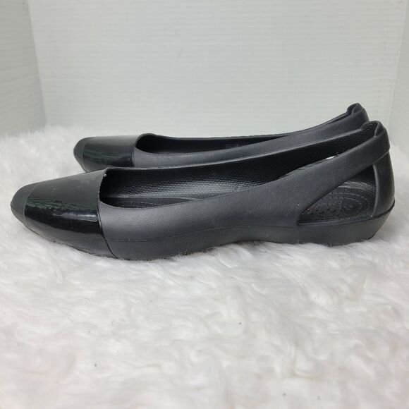 Crocs Sienna Womens Shoes  Size 9 Shiny Flat’s Black Cap Toe Slip On Ballet - Picture 3 of 8